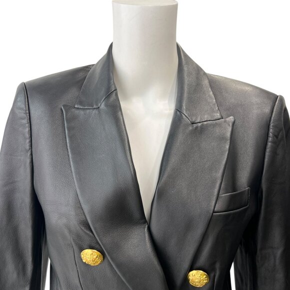 $1395 Veronica Beard Black Leather Gaya Double Breasted Dickey Jacket size 6 - Picture 3 of 12